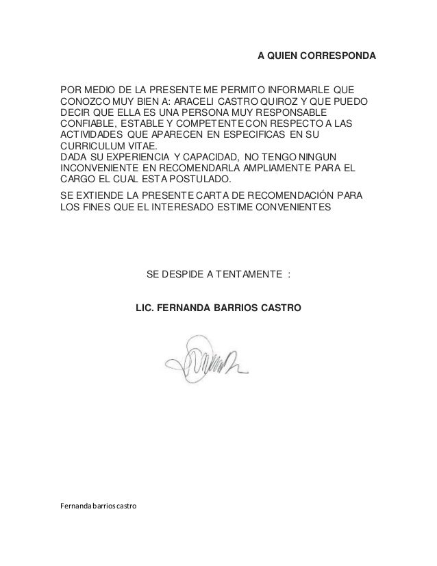 CARTA DE RECOMENDACION Y PRESENTACION